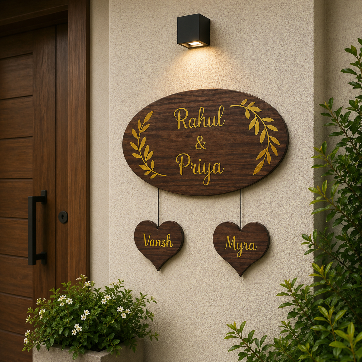 Classic 3D Brown Name Plate with Kids