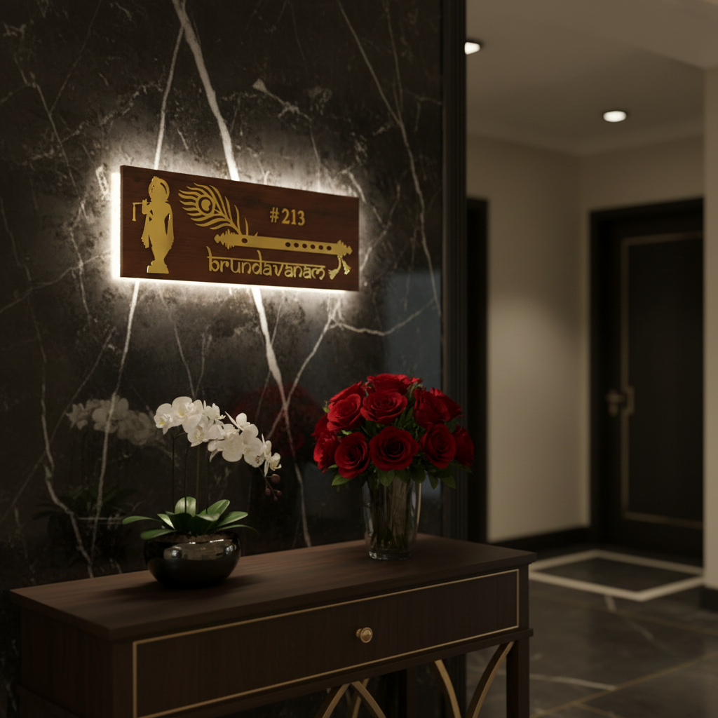 Premium Krishna Grace Wooden Nameplate