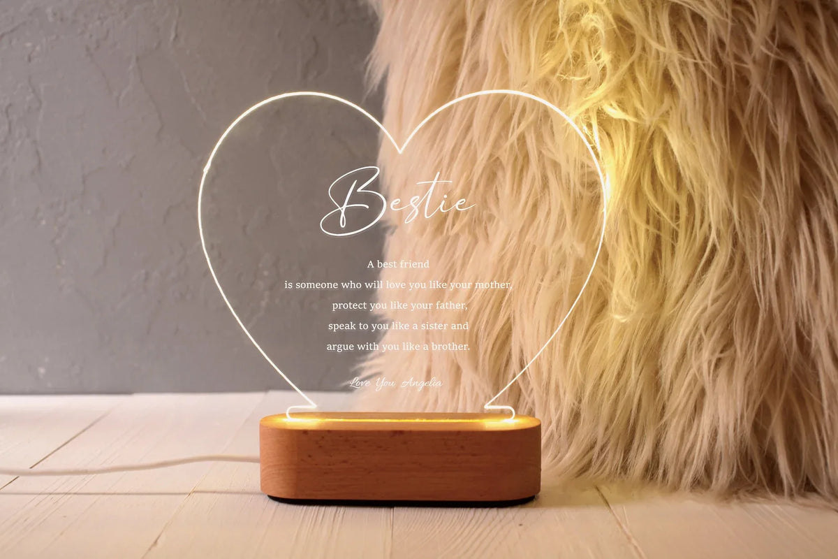 Personalized Heart-Shaped Acrylic LED Lamp | Custom Sister &amp; Best Friend Night Light
