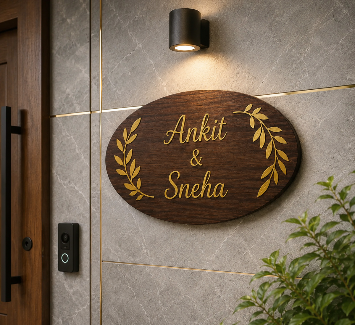 Classic 3D Brown Name Plate with Kids