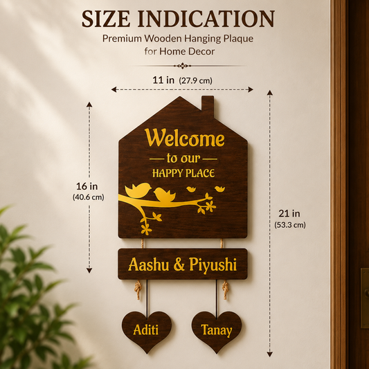 Custom 3D Wooden Hut Nameplate with Gold Acrylic Finish