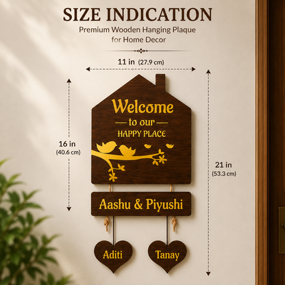 Custom 3D Wooden Hut Nameplate with Gold Acrylic Finish