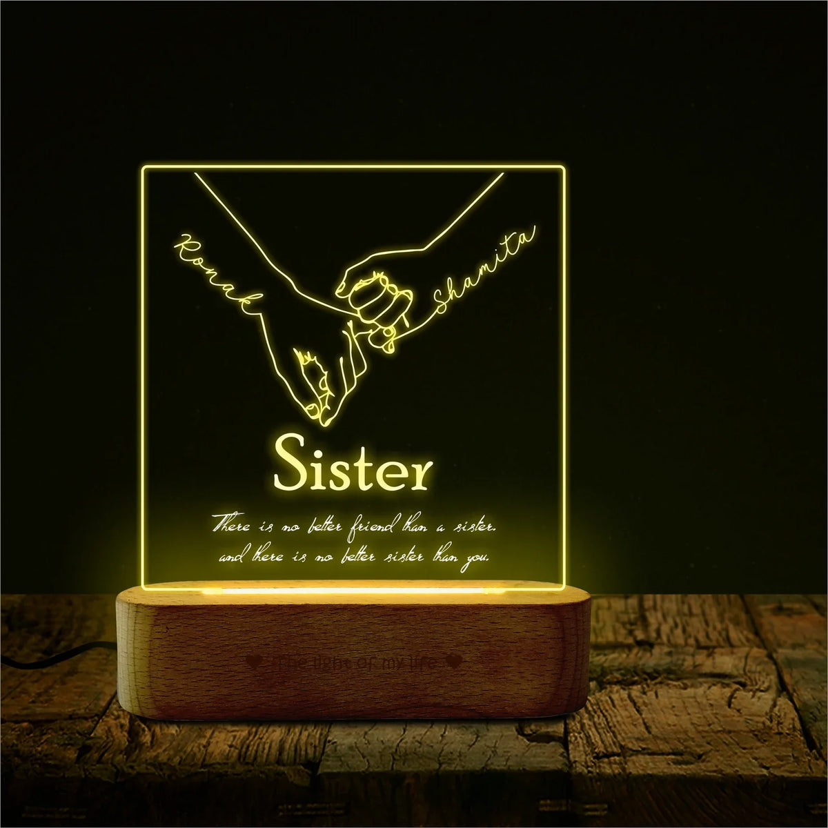 Personalized Sister Love Acrylic LED Lamp | Raksha Bandhan Gift for Sister