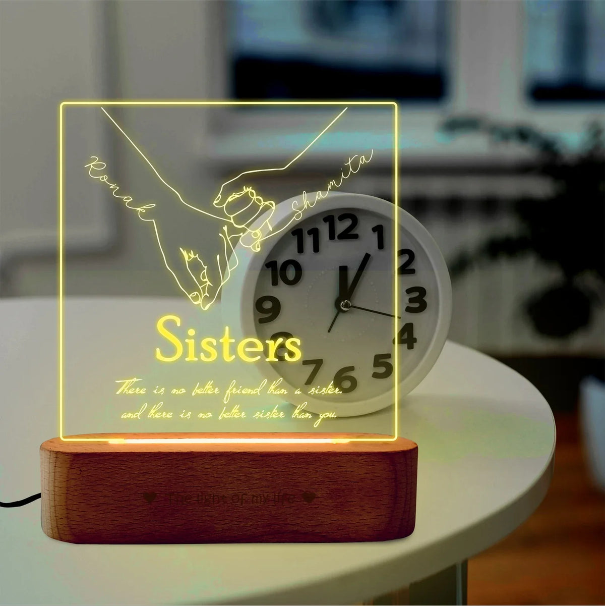 Personalized Sister Love Acrylic LED Lamp | Raksha Bandhan Gift for Sister