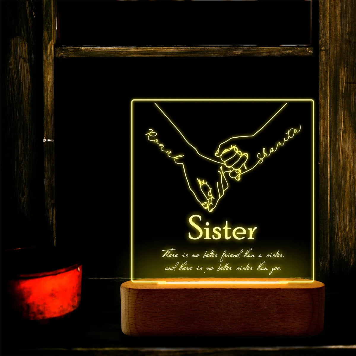 Personalized Sister Love Acrylic LED Lamp | Raksha Bandhan Gift for Sister